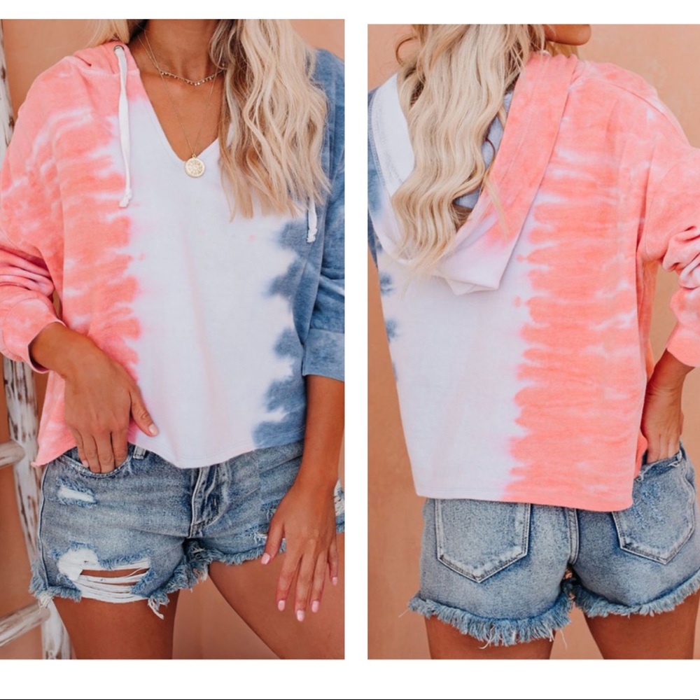 🔥THE SUN🔥Colorblock Tie Dye Crop Hoodie S/M/L/XL NWT